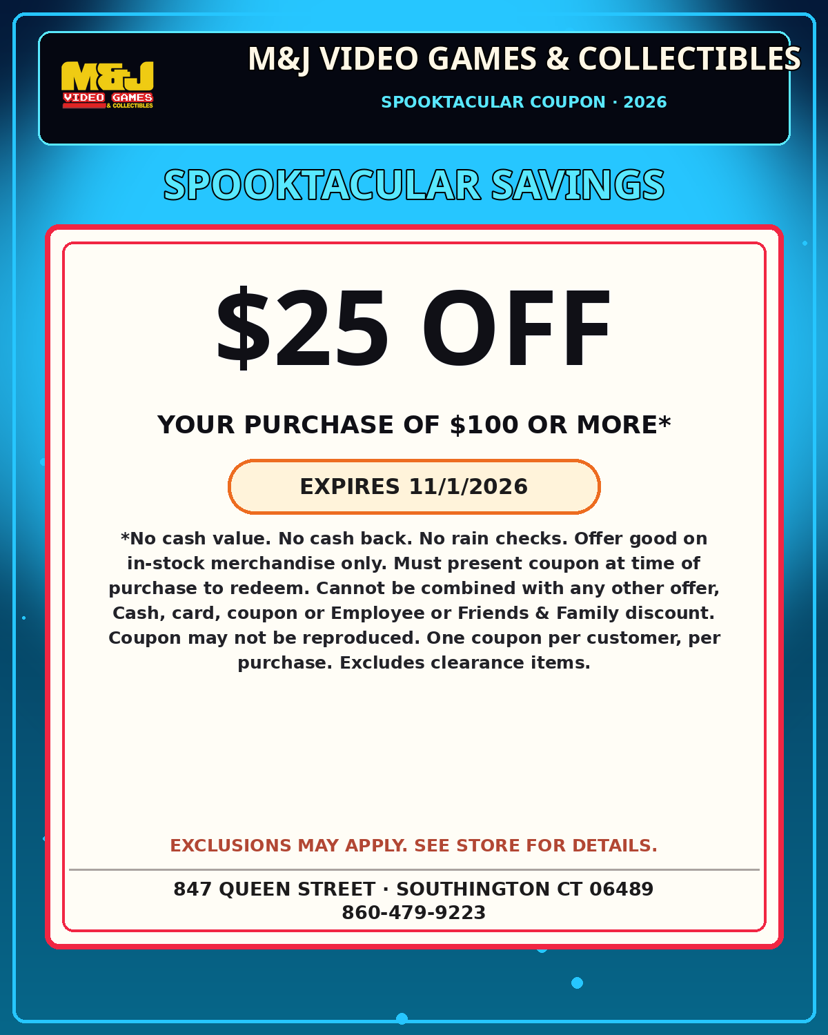 $25 off a $100 purchase coupon, expires November 1, 2026