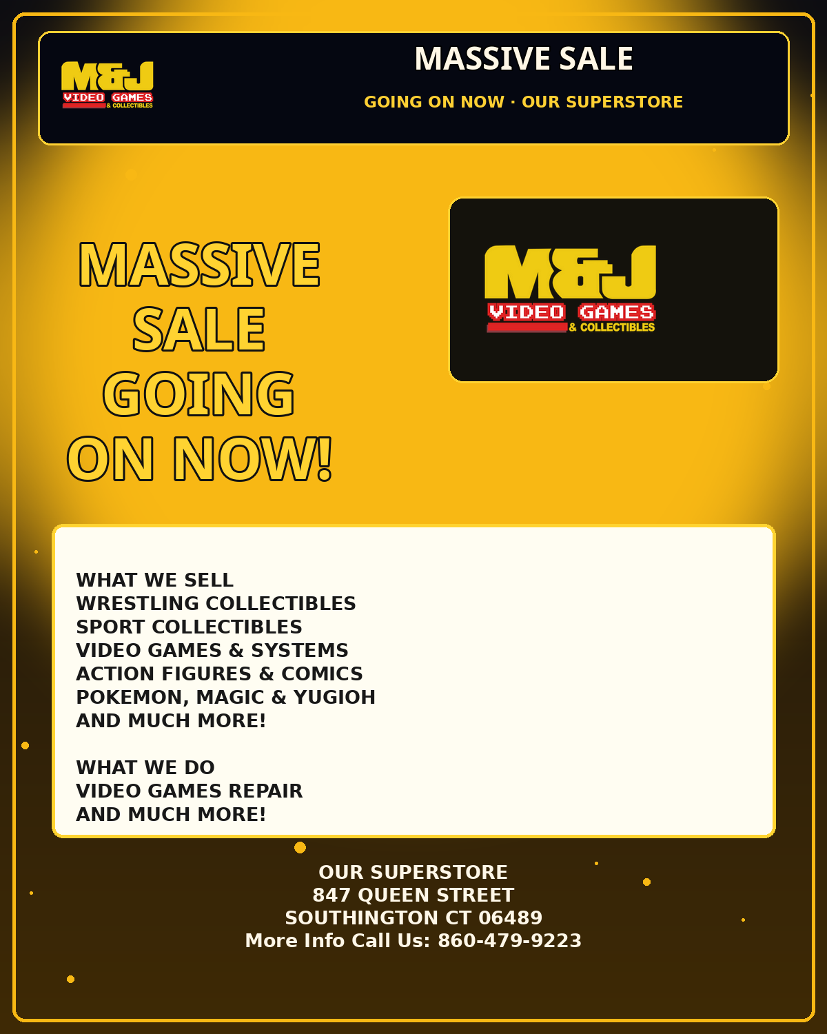 M&J evergreen store and merchandise advertisement